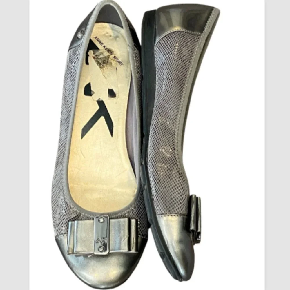 AK Anne Klein‎ Sport Metallic Silver Ballet Flats Sz 7 #330K